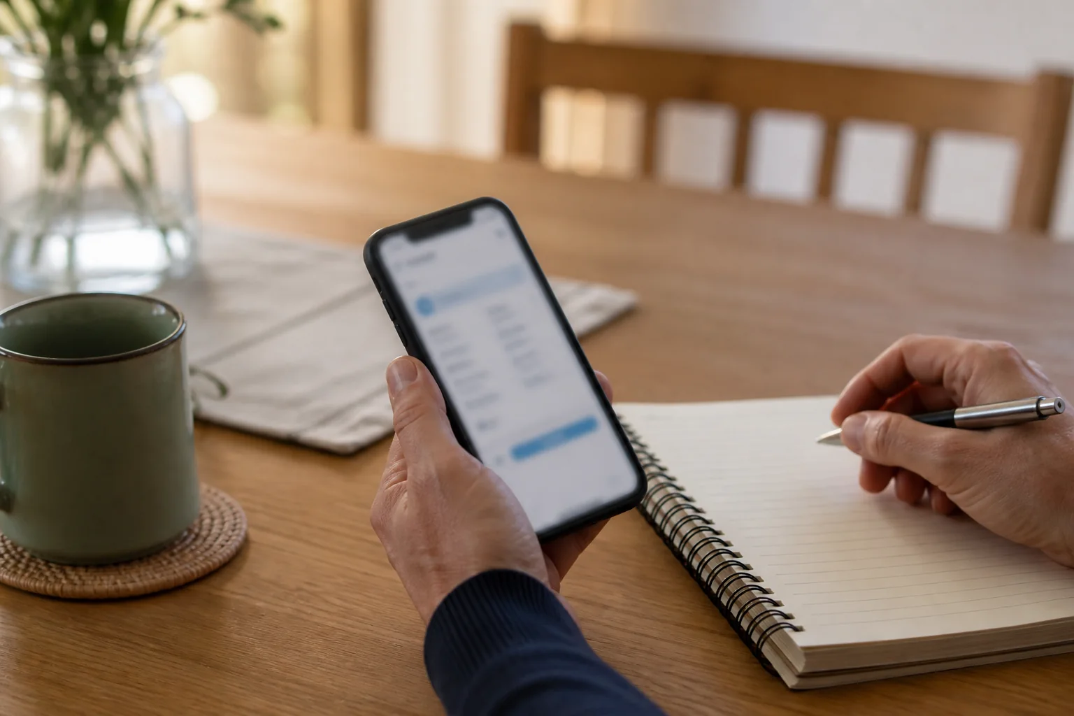 Handen maken via een telefoon een afspraak en houden een notitieboek bij